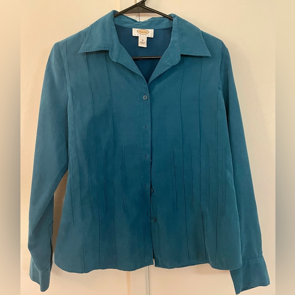 Talbots Petite Suede Teal Blouse